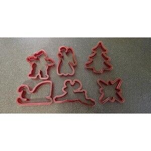 Vintage Red Plastic Holiday Cookie Cutters - Set of 6 - Christmas Shapes
